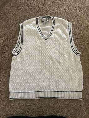 Vintage Ivy Crew Classics White Cable Knit Tennis Sweater Vest V-Neck Large